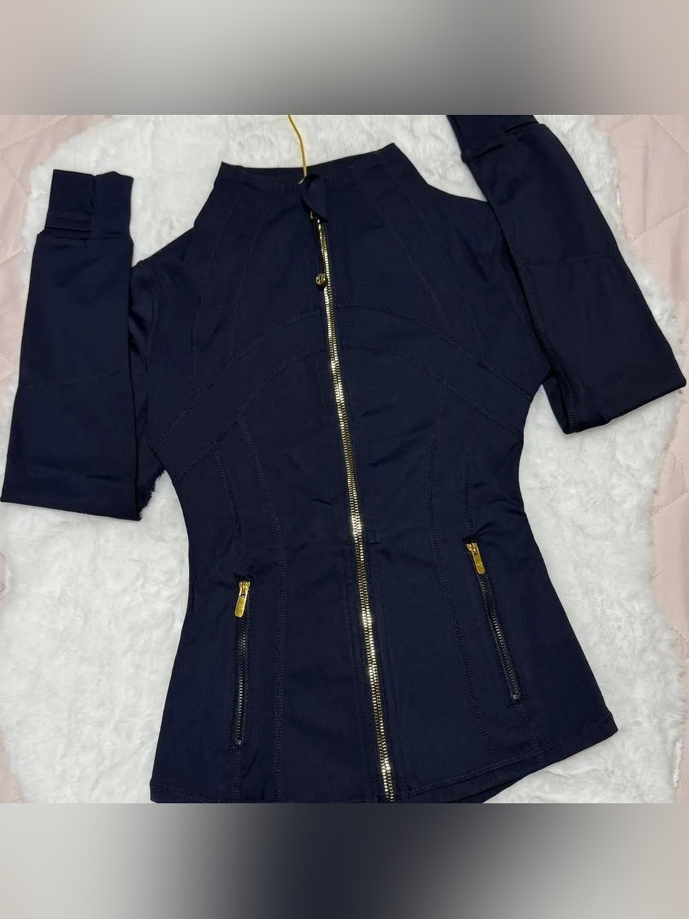 lululemon athletica Navy Zip-Front Utility Jacket with Gold Hardware
